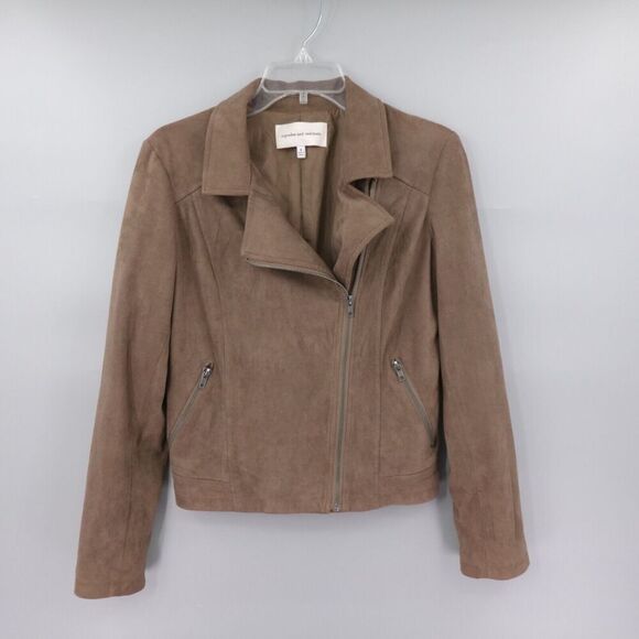 Cupcakes and Cashmere Moto Jacket Womens Small Brown Cropped Faux Suede Biker - Picture 1 of 16
